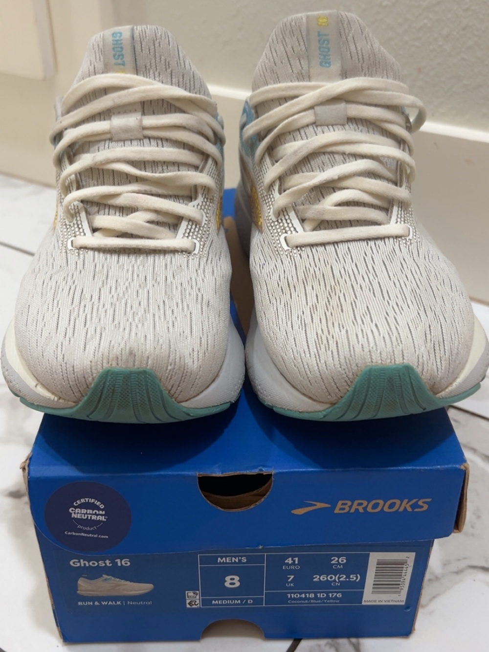 Brooks Men's Light Gray and Blue Running Shoes with Yellow Accents